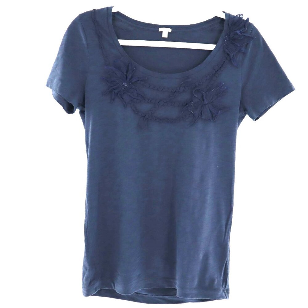 J. Crew Embellished Tee Womens S Navy Casual Weekend Grannycore Bohemian Staple